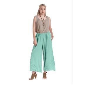 Oh My Gauze! Wide Leg Cotton Cropped Pants Capri Gaucho Size‎ 2 Green L/XL 12-14